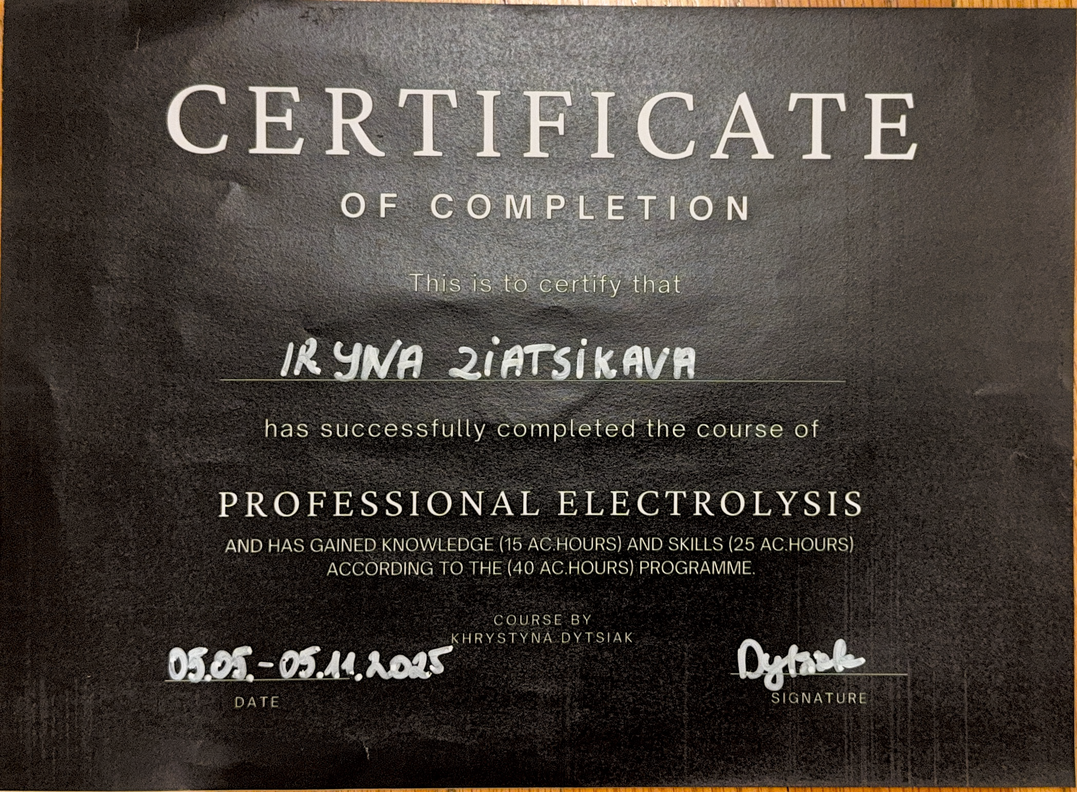 Iryna Ziatsikava at an advanced electrolysis training course