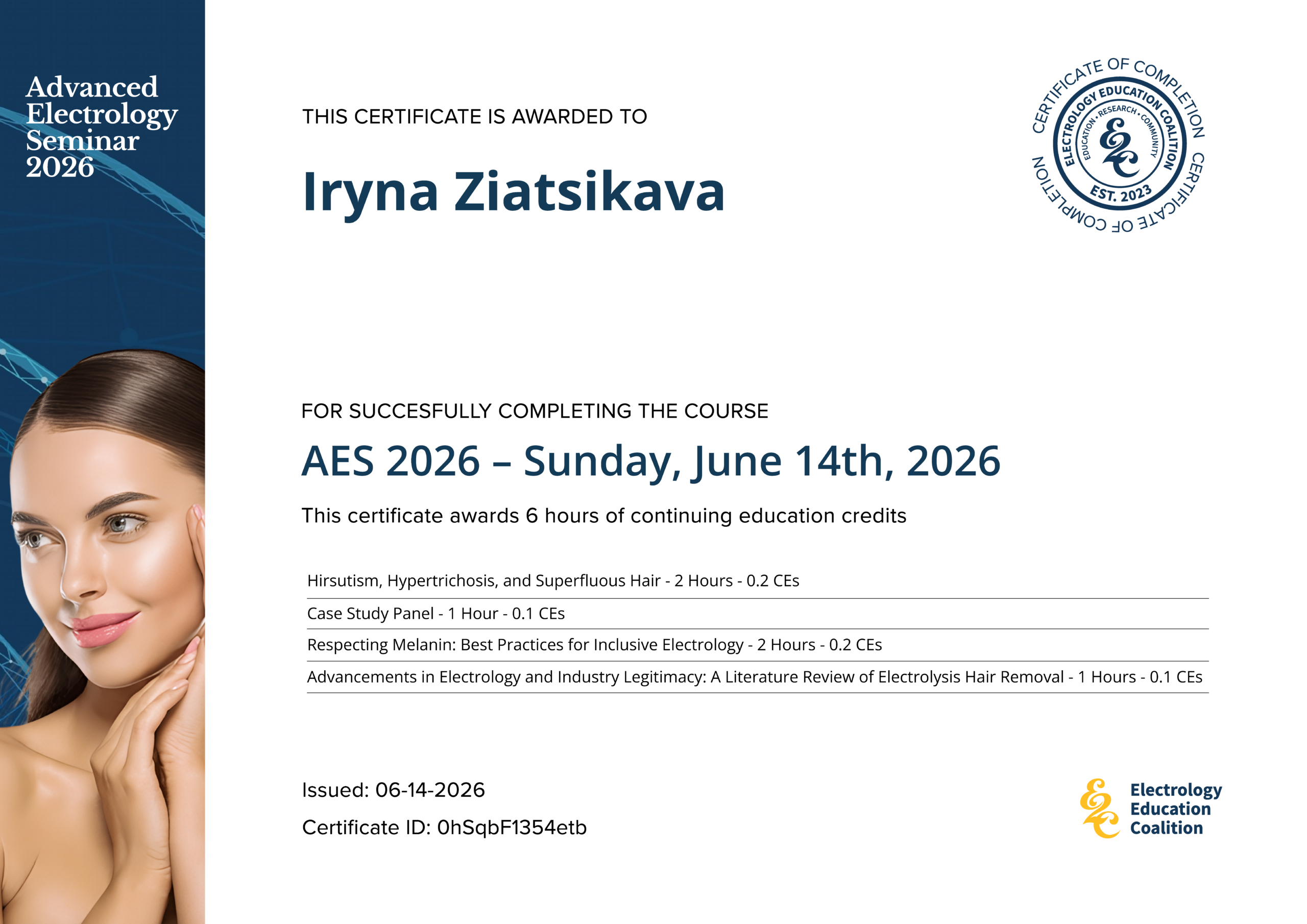 Iryna Ziatsikava practicing an advanced electrolysis technique