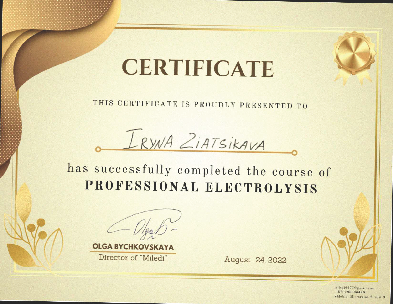 Electrology training certificate - professional development