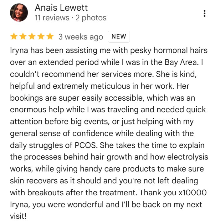 Client review for Electrolysis Bay Area