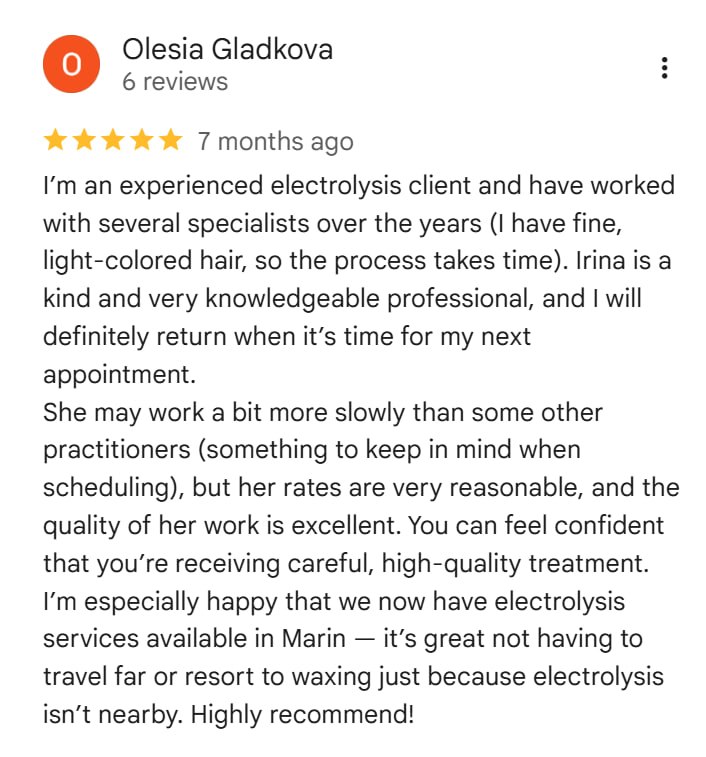 Client review for Electrolysis Bay Area